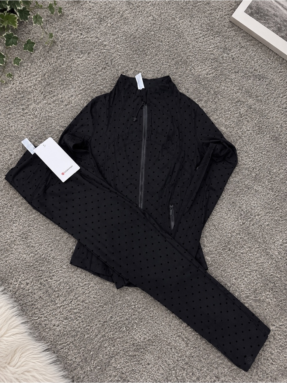 NWOT Lululemon Define Jacket & Leggings Set | Flocked Polka Dot Black |